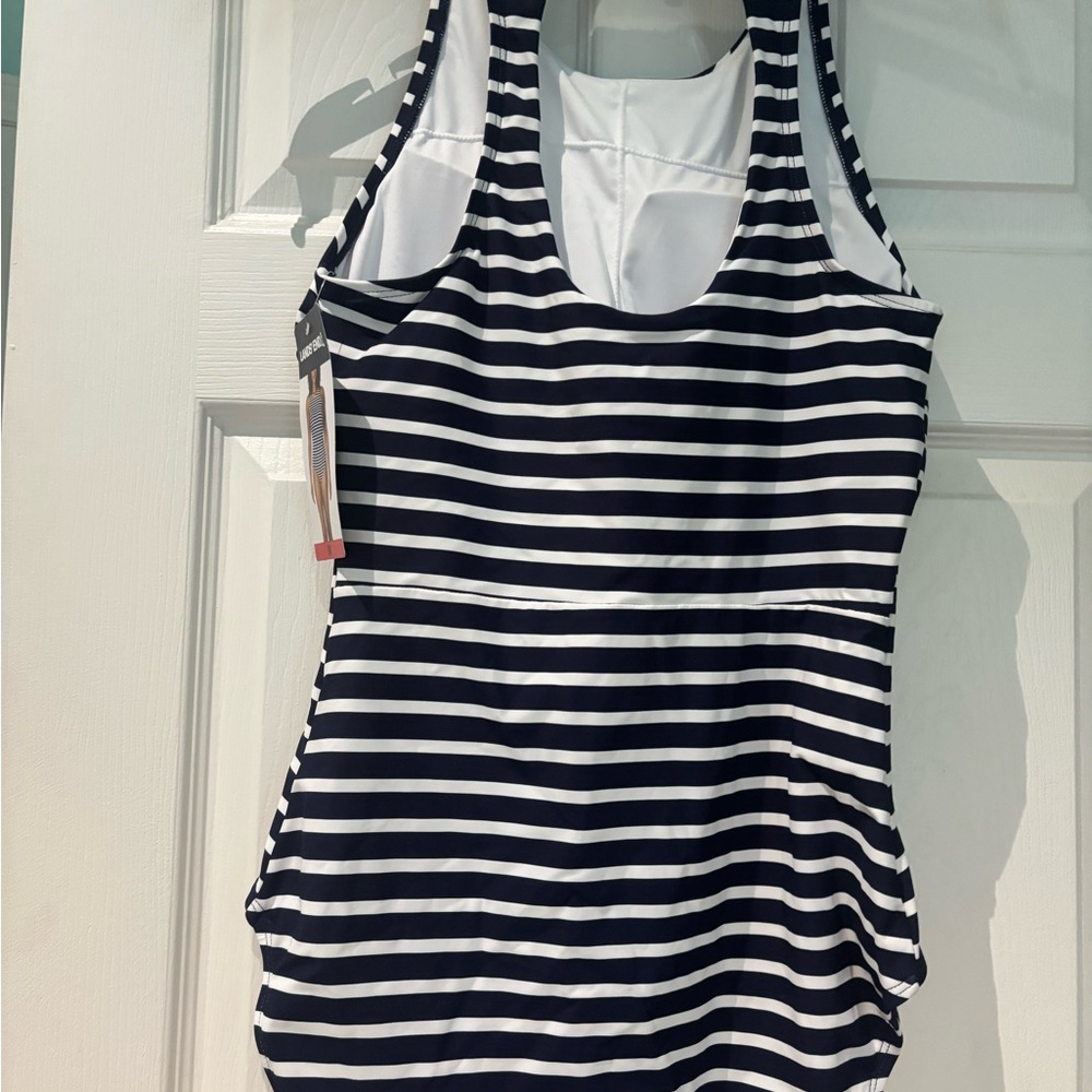 Lands' End Navy and White One-Piece Swimsuit - Picture 4 of 5